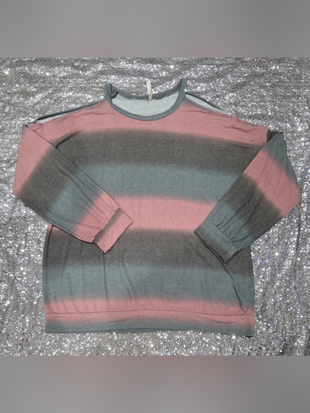 Celeste Long Sleeve Striped Tee in Pink and Gray